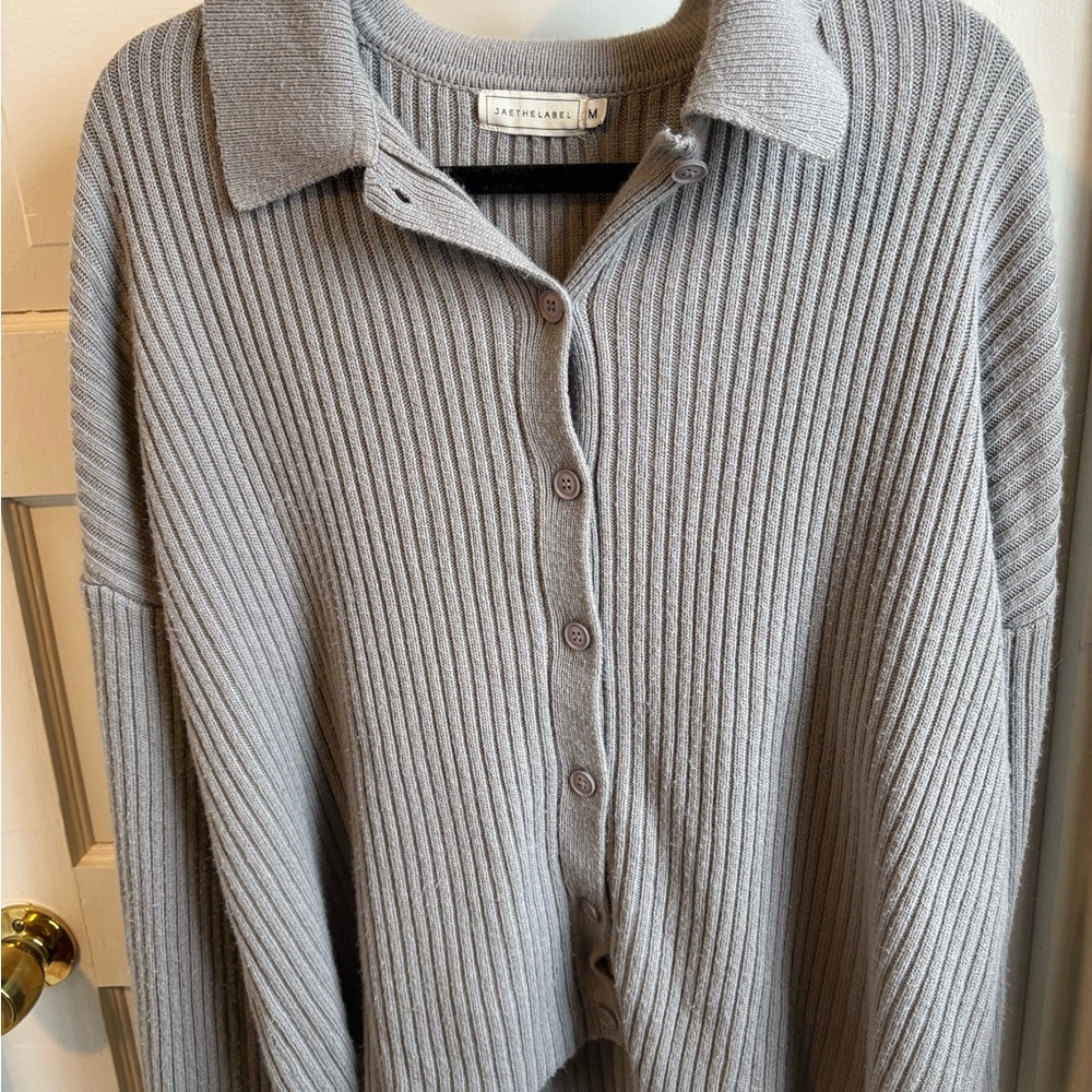 Jaethelabel Gray Ribbed Button-Down Shirt